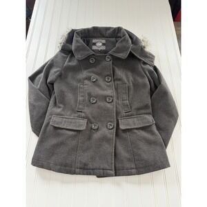 YMI‎ Women's Pea Coat Fur Trim Hood Large Gray Y2K Style